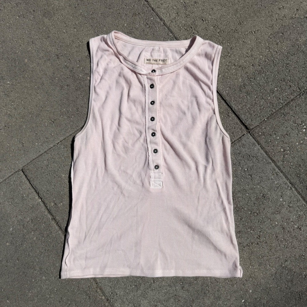 We The Free People Pink Ribbed Henley Tank Top Sleeveless Small